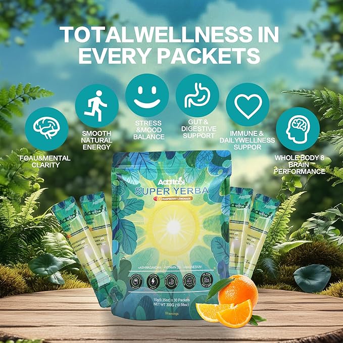 AddTool-super yerba packets - Instant Tea Powder Yerba Raspberry Lemonade Vitality Teadecaffeinated Natural Energy &amp Focus Boost- Clean Energy Prebiotics and Probiotics Gut Health Delicious s