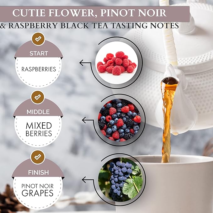 Organic Hibiscus Pinot Noir &amp Raspberry Black Tea I POWERFUL ANTIOXIDANTS I 12 Oz Berry Fruit Black Tea (150+ Cups) I 100% Real Ingredients | T SECRETEA Cutie