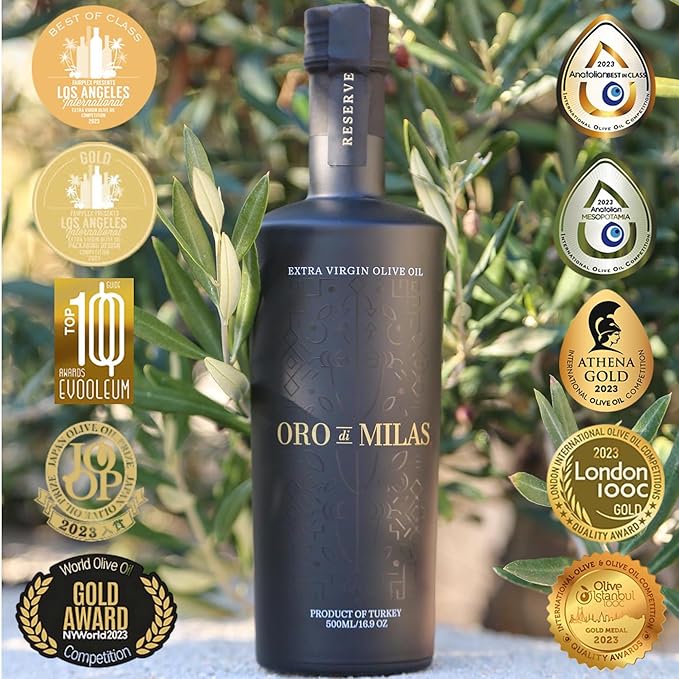 Oro di Milas Extra Virgin Olive Oil | Made From Memecik Olives | PDO Certified | Multi Award Winning Olive Oil | Product of Turkey | 500mL (16.9 fl oz)