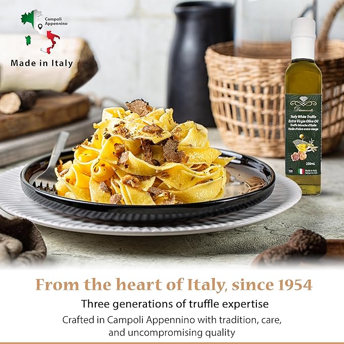 Diamante Italy White Truffle Extra Virgin Olive Oil - White Truffle (Tuber magnatum Pico) Gourmet Oil for Dressing Seasoning Marinade &amp Drizzle - Non GMO &amp Product from Italy - 250ml