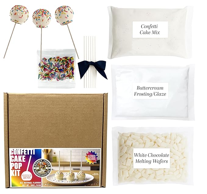 Rabbit Creek Confetti Cake Pop Kit – Kids Baking Kit Christmas Baking Gift Set All-Natural Cake Pop Mix – Makes 18–24 Pops