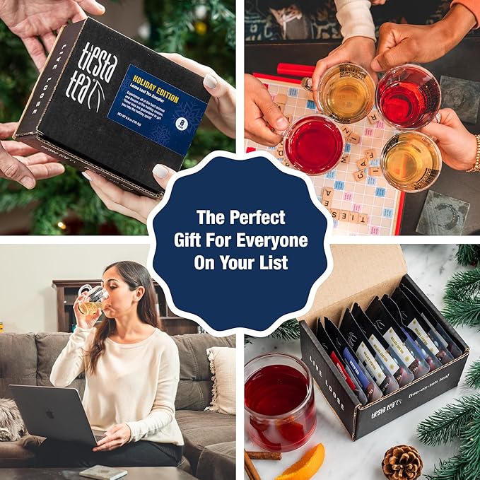 Tiesta Tea - Holiday Tea Sampler Dry Flight Set Loose Leaf High to No Caffeine Hot &amp Iced Premium Brew Sample with Black Herbal Fruit &amp Hibiscus Blends 8 Resealable Sample Pouches