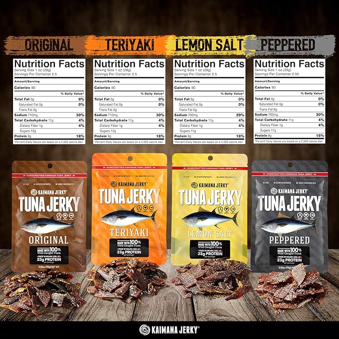 Kaimana Wild-Caught Ahi Tuna Jerky - Teriyaki | Rich in Omega-3s &amp High in Protein | All-Natural &amp Organic Fish Jerky (3 pack 2 oz)