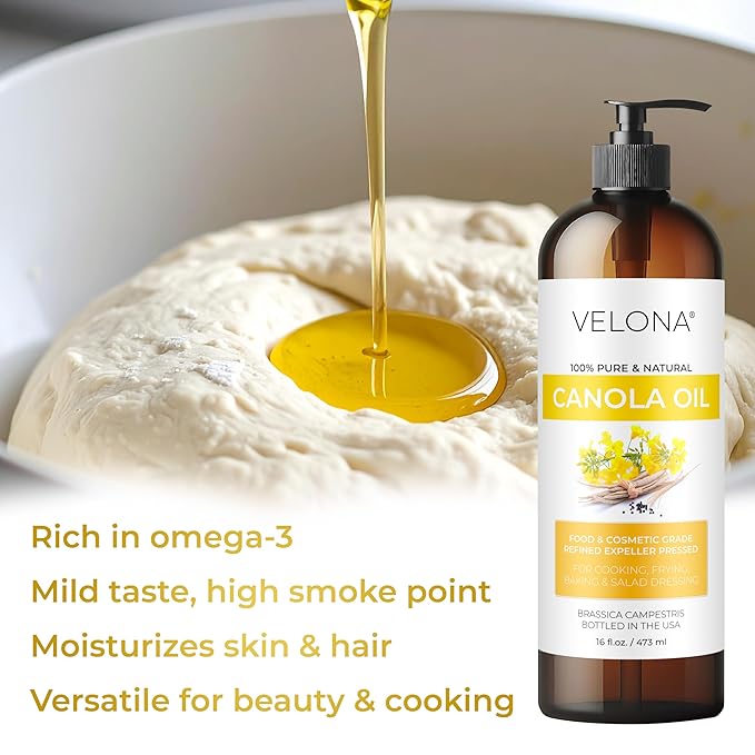 velona Canola Seed Oil 1 Gallon / 128 Fl Oz | 100% Pure and Natural Carrier Oil | Refined Expeller pressed | Cooking Dressing Skin Face Body Hair Care | Use Today - Enjoy Results