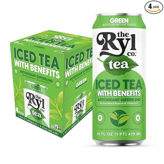 Ryl Iced Tea Green Tea Antioxidant Superblend Zero Sugar Zero Carb Zero Calorie Iced Tea 16.0 Fl Oz (4-Pack)