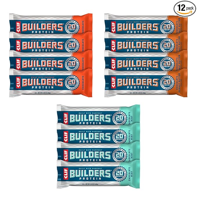 CLIF Builders - Variety Pack - Plant Based Protein Bars - Gluten Free - Non-GMO - Low Glycemic - 20g Protein - 2.4 oz. (12 Count)