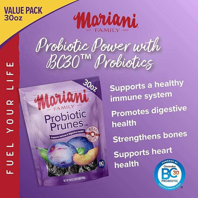 Mariani Probiotic Prunes Pitted Unsweetened 30oz - Bulk Dried Fruits No Sugar Added - California Dried Prunes Pitted Unsweetened - Supports Healthy Bones Immune and Digestive Health