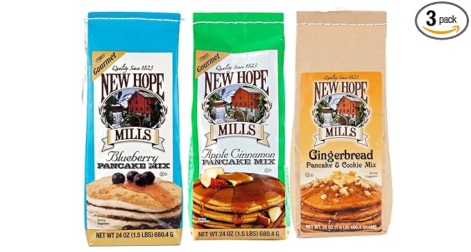 New Hope Mills Blueberry Apple Cinammon &amp Gingerbread Pancake Mix Variety 3-Pack