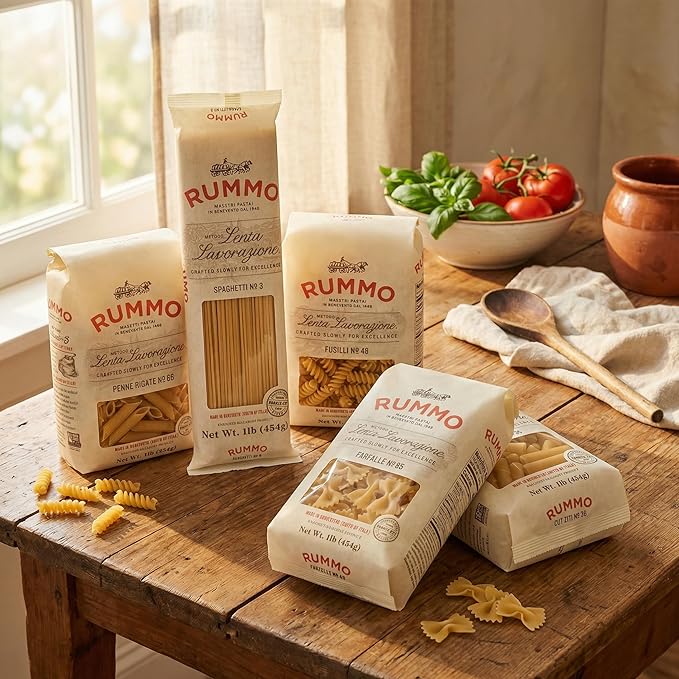 Rummo Pasta Variety Pack - Spaghetti Noodles Fusilli Penne Rigate Farfalle Ziti Made with Semolina Flour Pasta from Italy - 16 Ounce (Pack of 5)