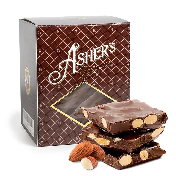 Asher's Chocolates Milk Chocolate Almond Bark Small Batches Sweet and Salty Candy with Almonds Family Owned Since 1892 (1 Pound Milk Chocolate)