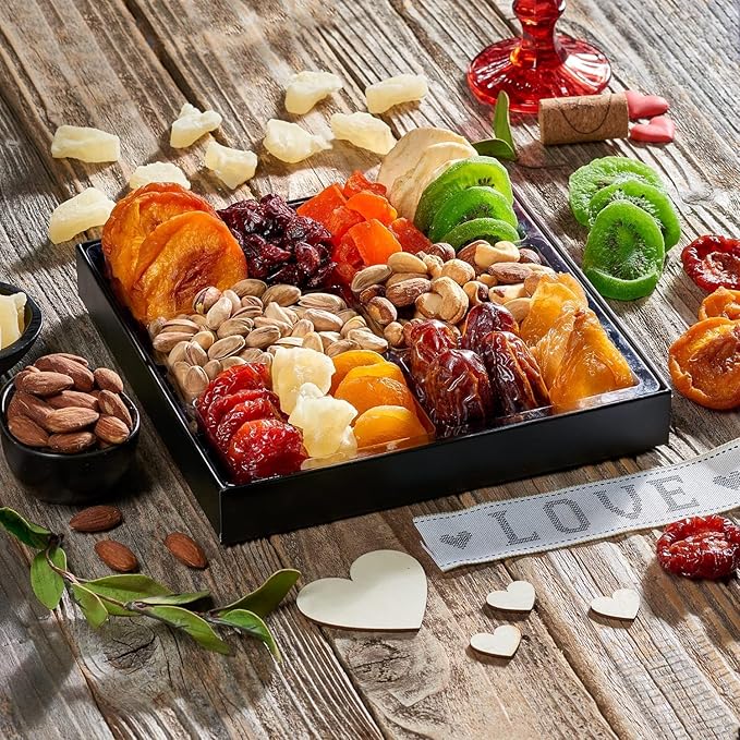 Dried Fruit &amp Nuts Gift Basket Arrangement Platter Gourmet Food Snack Box For Christmas New Years Birthday Care Package Healthy Kosher - Her Him - 12 Snackberry Assortment (12-Pack)