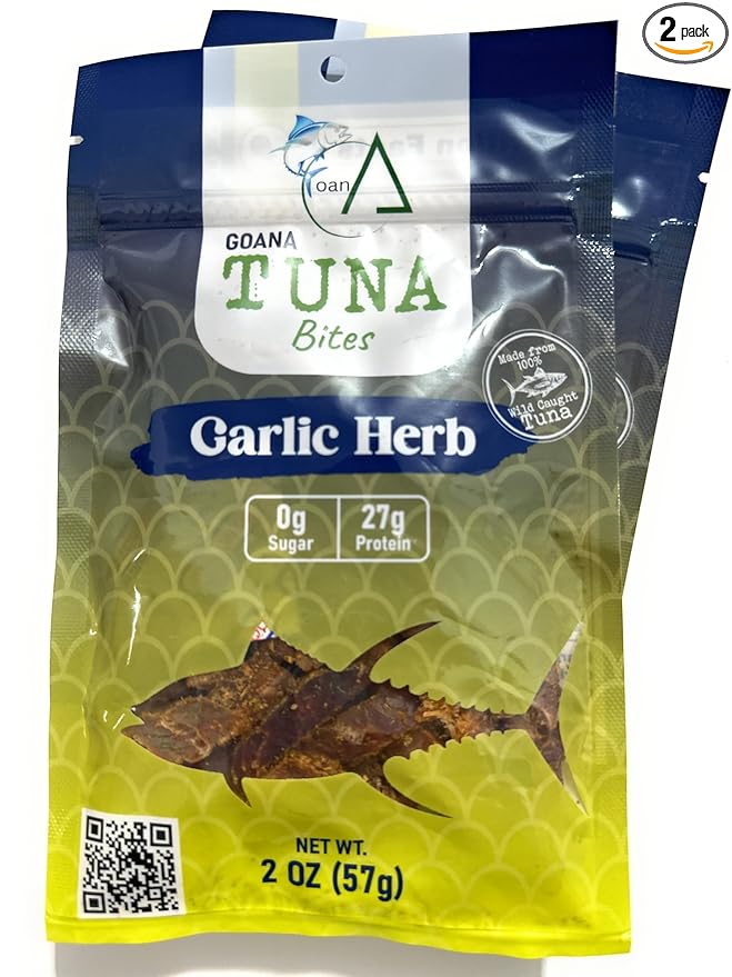 GOANA Tuna Jerky Bites Garlic Herb High Protein Fish Snack Wild Caught Ahi Tuna Keto Paleo Low Carb Sugar Free Gluten Free Low Sodium 2 oz (2 Pack)