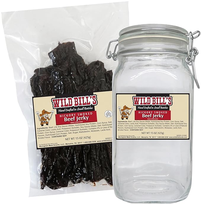 Wild Bill's Original Hickory Smoked Beef Jerky One-Bag Starter Kit (one 15oz bag and 1 jar)