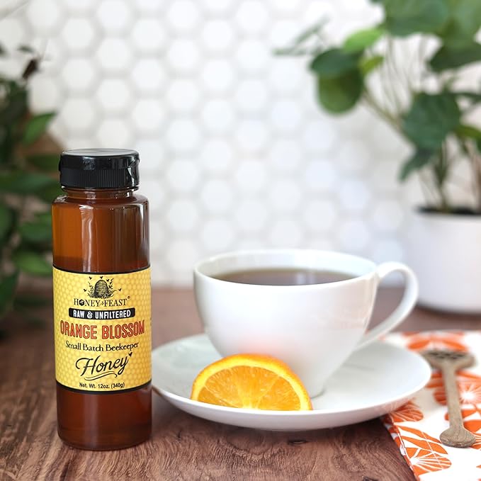 HONEY FEAST Gourmet Honey Trio Gift Set – Includes 12oz Truffle Bourbon and Orange Blossom – Perfect for Cooking Charcuterie Tea and Gifting
