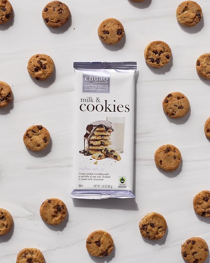 Chuao Chocolatier Milk &amp Cookies Chocolate Bars | Gourmet No Preservatives | For Gift Baskets Gifts for Women Men Thank You Care Package Birthday | 3 Pack (2.8 oz each)