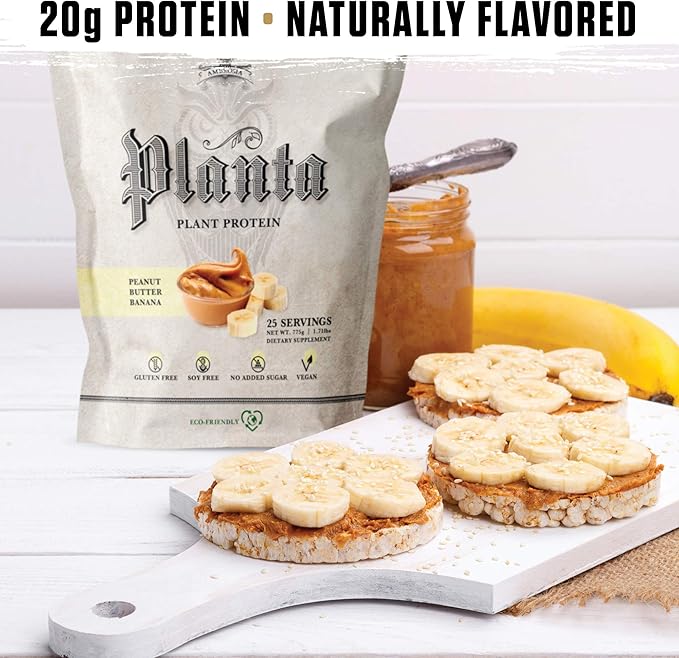 Ambrosia Planta - Plant-Based Protein Powder 20g | Dairy Free Vegan Protein Powder with BCAA Amino Acids | Keto-Friendly No Added Sugar | 25 Servings |Peanut Butter Banana