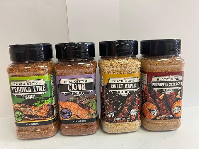 Blackstone Tequila Lime Sweet Maple Pineapple Sriracha Crazy Cajun Seasoning - Griddle Premium BBQ Barbecue Rub 4 Pk Choice Bundle (30.2 oz) + BBQ Guide &amp Opener (6 Items)!