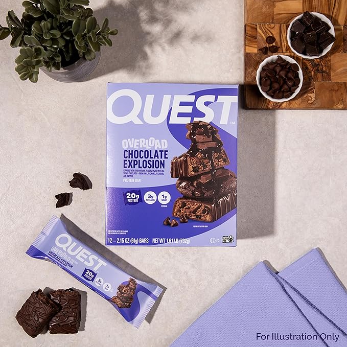 Quest Nutrition Overload Protein Bars Chocolate Explosion 20g Protein 1g Sugar 3g Net Carbs Gluten Free 12 Count