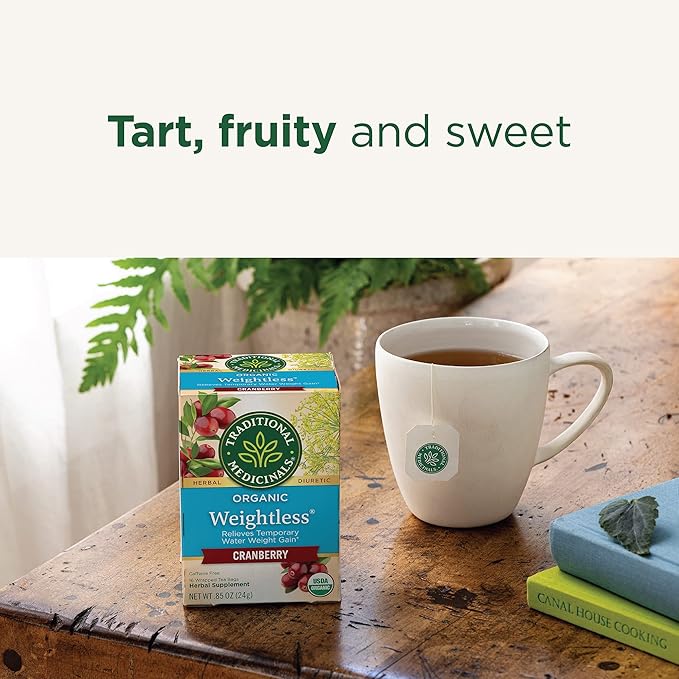 Traditional Medicinals Tea Organic Weightless with Cranberry - Relieves Temporary Water Weight Gain - Kosher Non-GMO Caffeine-Free - 96 Tea Bags (Pack of 6)