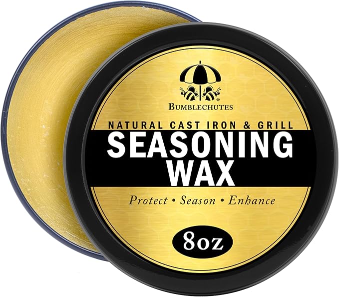 Bumblechutes 8 oz Natural Cast Iron Seasoning Wax Skillet Grill Conditioning &amp Maintenance Carbon Steel Seasoning Wax Rust Protection Nonstick Cast Iron Season Oil With USA Beeswax Organic Oi