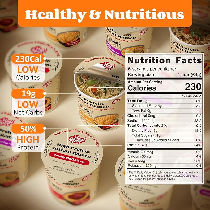 Healspot High Protein Instant Ramen (6 Cups) - 32g Plant-Based Protein Non-Fried Low Carb Low Fat Non-GMO Keto &amp Vegan Friendly (Golden-Chicken)