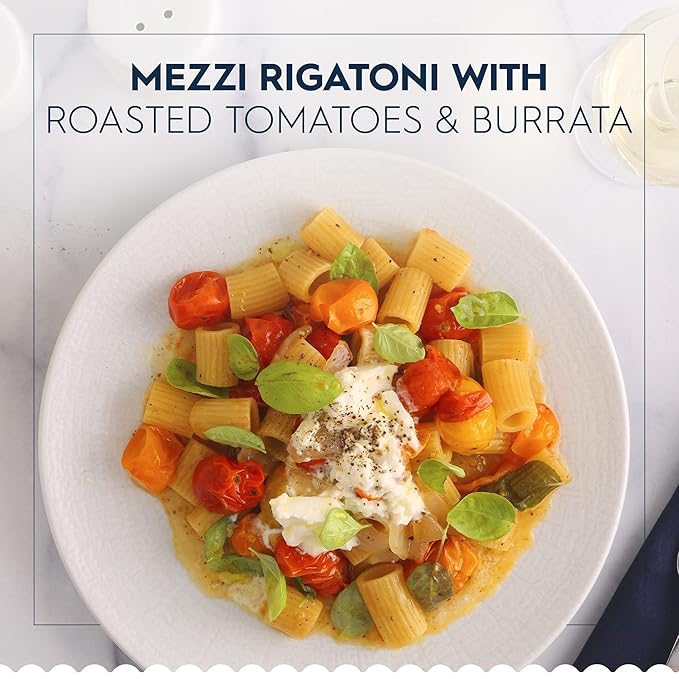 Barilla Mezzi Rigatoni Pasta 16 oz. Box (Pack of 12) - Non-GMO Pasta Made with Durum Wheat Semolina - Kosher Certified Pasta