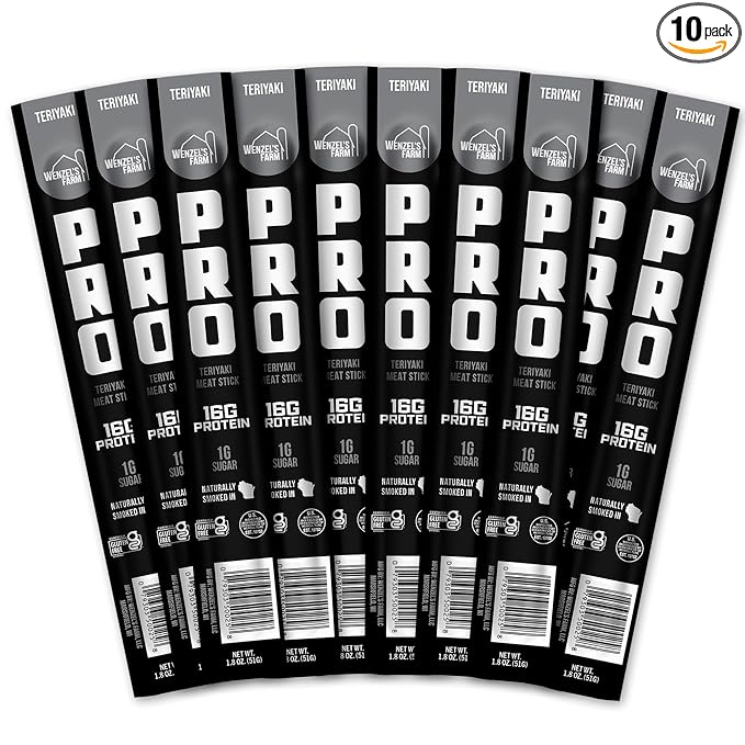 Wenzel's Farm PRO Snack Sticks - Naturally Smoked Handcrafted with Real Quality Meat (Teriyaki) Pack of 10 Sticks (1.9oz Each)