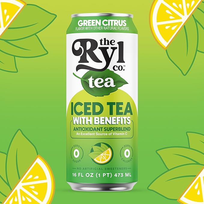Ryl Iced Tea Green Citrus Tea Antioxidant Superblend Zero Sugar Low Carb Zero Calorie - 16.0 Fl Oz (12-Pack)