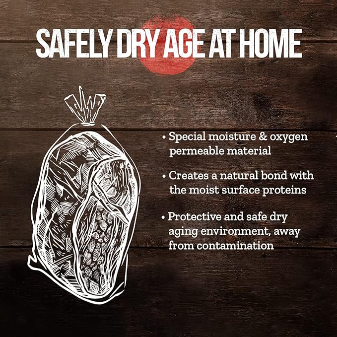 DryAgePro® Dry Age Bags for Meat 12” x 24” Bags for Ribeye and Striploin up to 18 lbs Pack of 5 No Vacuum Sealer Needed Easy-to-Use Steak Aging Kit