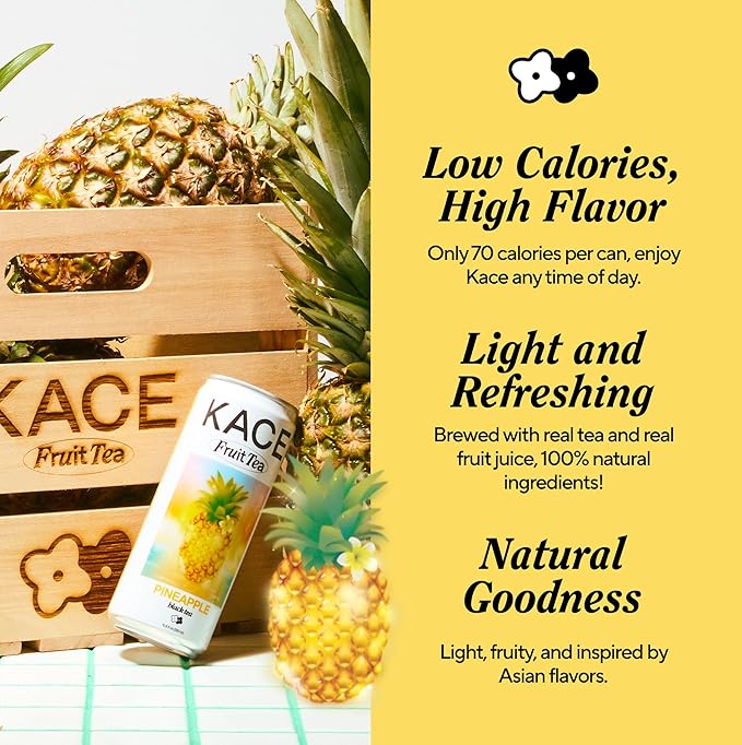 KACE Tea Pineapple Black Iced Tea 10.8 Fl Oz (Pack of 12) - All-Natural Cold Brew with Asian Pineapple 65mg Caffeine 320ml Can