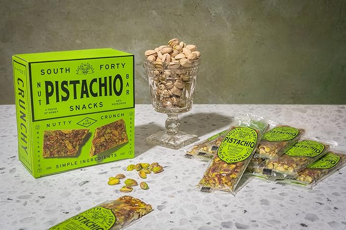 South 40 Snacks Crunchy Pistachio Bar Just 4 Ingredients Touch of Honey (40g Bar Pack of 12)