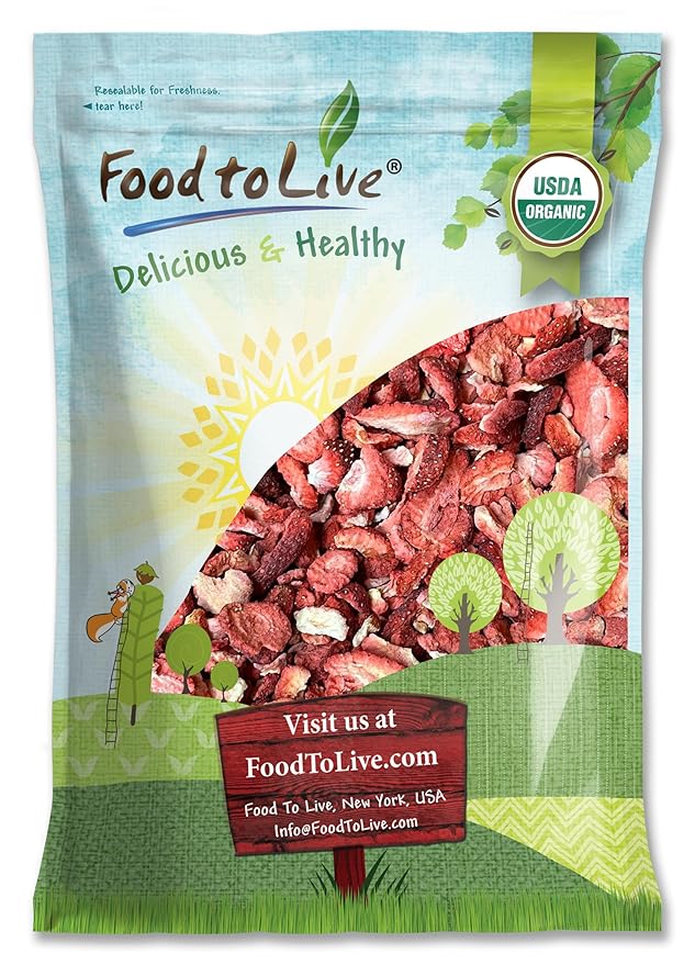 Food to Live Organic Freeze-Dried Strawberries 1 Pound – 100% Natural Berries No Sugar Added Vegan and Nutritious Snack – Perfect for Smoothies and Baking Non-GMO Kosher Bulk