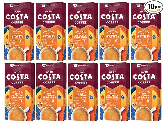 Costa Bold Colombian Single Origin Aluminium Coffee Pods (Pack of 10 Total 100 Coffee Capsules)