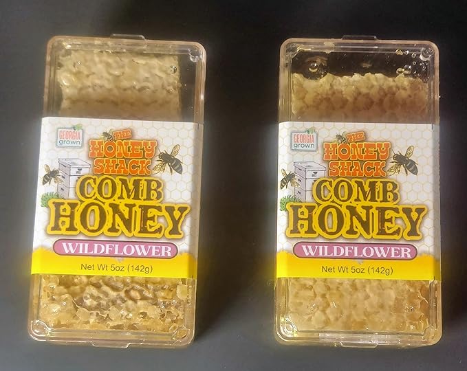 2 Pack Comb Honey 5 oz in Clear Cassette Gift Box Raw Pure Natural - From Georgia Wildflowers