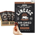Lineage Provisions 100% Grass Fed Air-Dried Steak - Nutrient-Dense Carnivore Snacks - Tender Beef Jerky Bites - Keto-Friendly Steak Jerky - Zero Sugar Zero Carbs - High Protein Snack - 3-Pack
