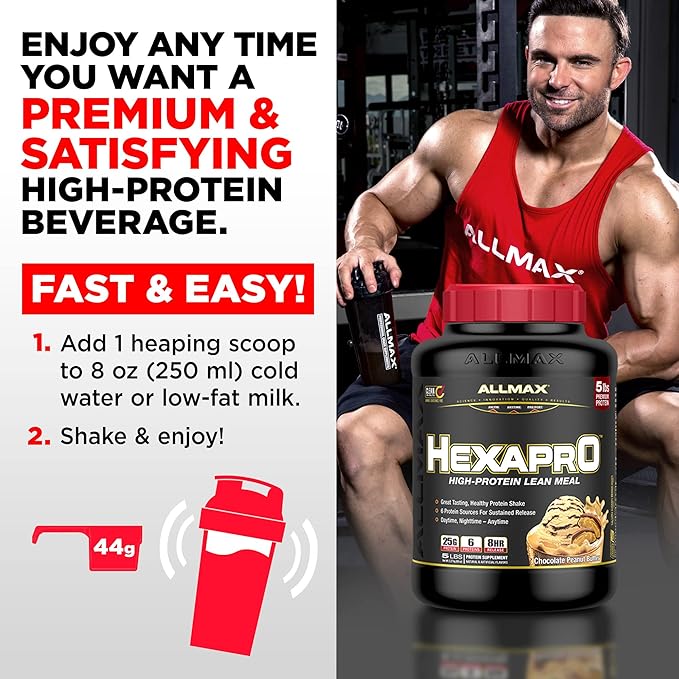 ALLMAX HEXAPRO Cookies &amp Cream - 5 lb - 25 Grams of Protein Per Serving - 8-Hour Sustained Release - Zero Sugar - 52 Servings