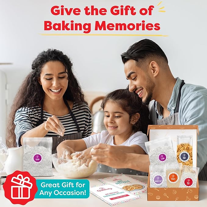 Baketivity Kids Baking Set Meal Cooking Party Supply Kit for Teens Real Fun Little Junior Chef Essential Kitchen Lessons Includes Pre-Measured Ingredients (Kit +Hat &amp Apron Pretzel)