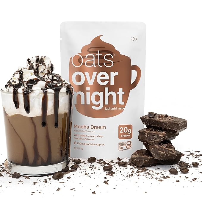 Oats Overnight - Mocha Dream - 20g Protein High Fiber Breakfast Shake 100mg Caffeine - Gluten Free Non GMO Oatmeal (2.7 oz per meal) (16 Pack)