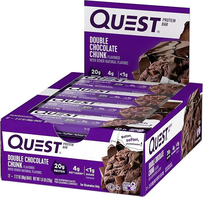 Quest Nutrition Dipped Chocolate Chip Cookie Dough Protein Bars 1.76 Oz 12 Ct &amp Double Chocolate Chunk Protein Bars High Protein Low Carb Gluten Free Keto Friendly 12 Count