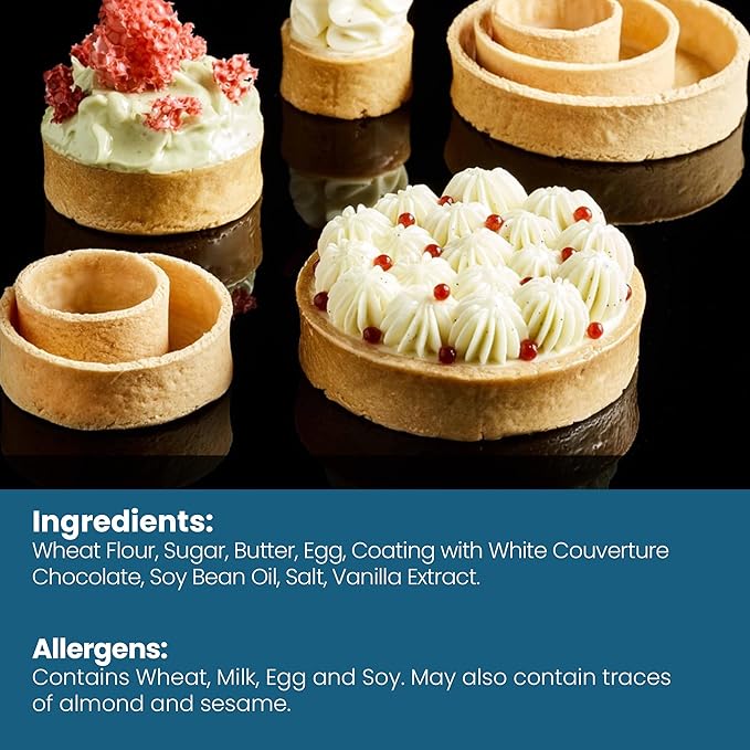 Cambie Sweet Round Large Tart Shells 3.15 Diameter French Style Tart Shells with White Chocolate Coating (Pack of 24)