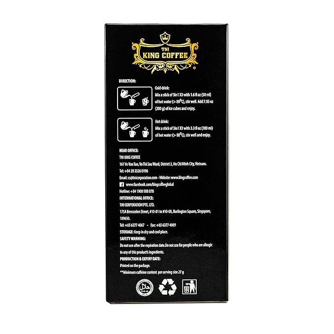 King Coffee 3in1 X3 Instant Vietnamese Coffee Packets Box 12 sticks x 0.95 oz (27g) Boost Energy Cafe Mix Perfect for Powerful Day (3)