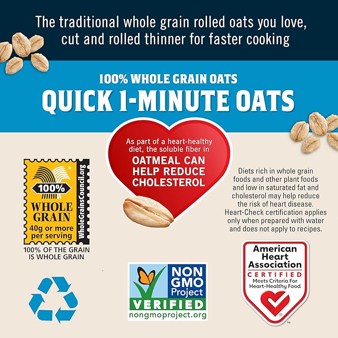 Quaker Organic Quick Cook Oatmeal Breakfast Cereal Non-GMO Project Verified 24 Oz(Pack of 4)