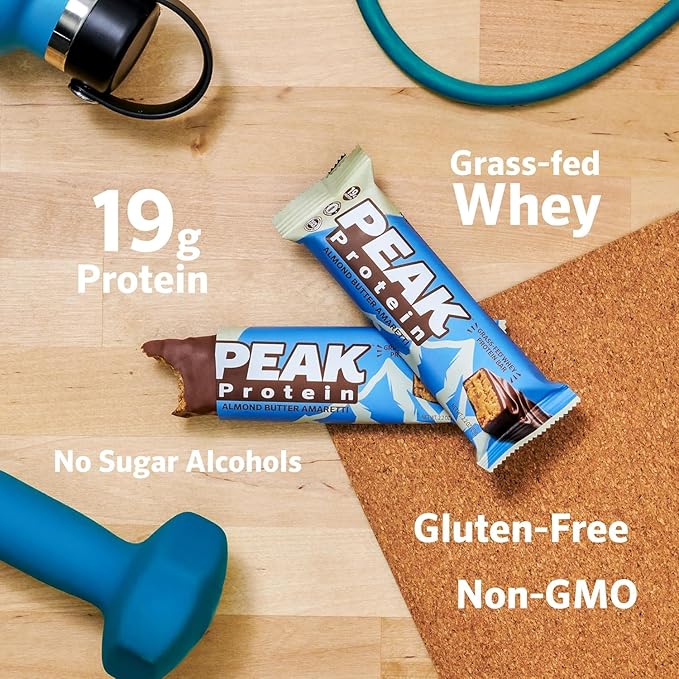 PEAK PROTEIN BARS Grass-Fed Whey 20G Protein Gluten Free Almond Butter 2.2 oz (Pack of 12)