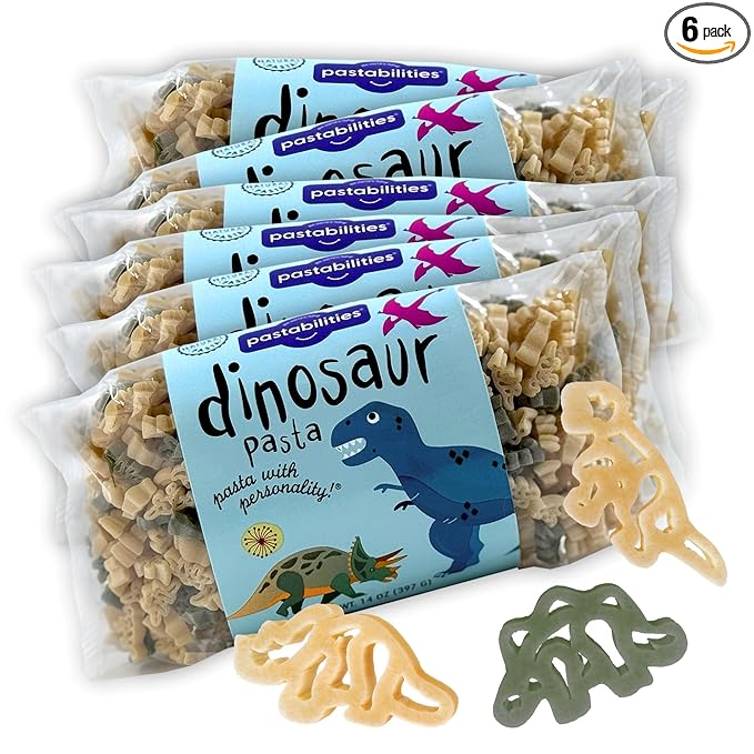 Pastabilities Fun Shaped Pasta for Kids - Dinosaur Pasta Dinosaur Fun Shapes Family Size Non-GMO Natural Wheat Pasta All-Natural Kosher Certified Made in the USA (6 Pack14 Oz)