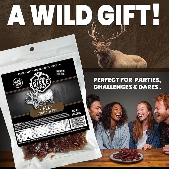 ELK JERKY - Premium Wild Game Meat - Rugged Outdoorsman Snack - Unique Hunter Gift for Men Dad - High Protein Meat Lover Present