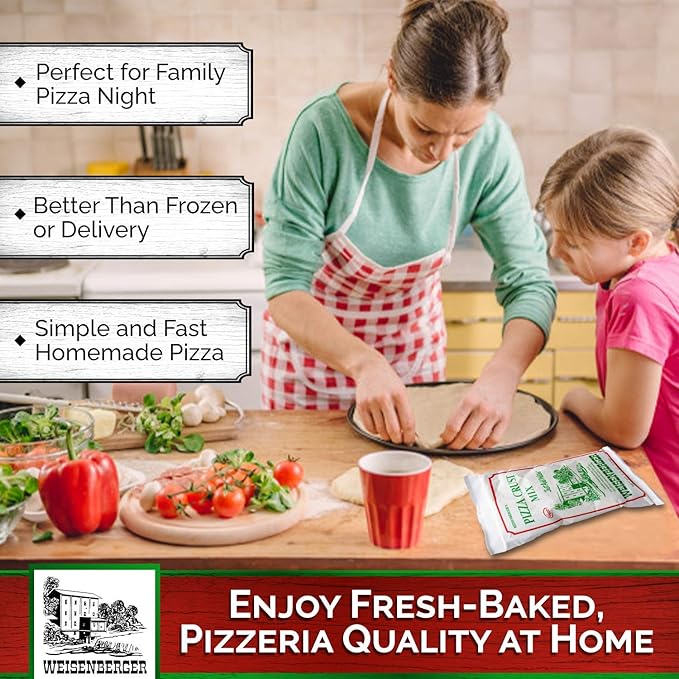 Weisenberger Pizza Crust Mix - Pizza Dough Mix for Homemade Pizza - Pizza Flour Mix for Pizza Crust Dough In Minutes - Premade Pizza Dough Fresh Ingredients No Preservatives - 6.5 oz 12 Pack