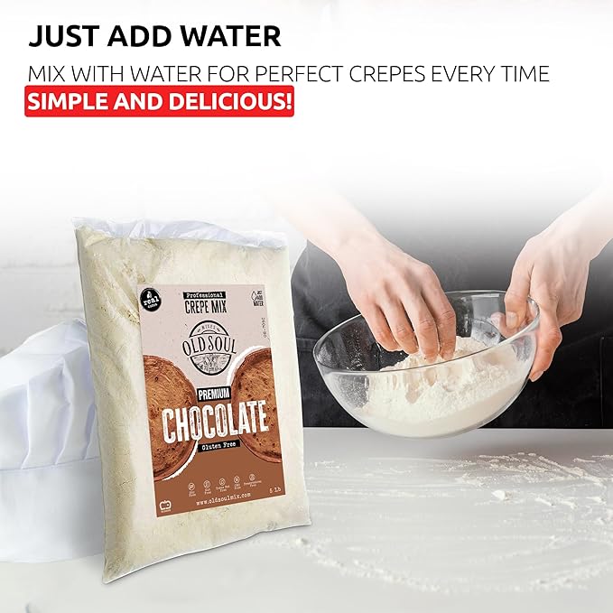 OldSoul Professional Crepe Mix | Chocolate Flavour | Dough Mix | 5 Lbs | 36 Crepes (5 Lbs Gluten Free)