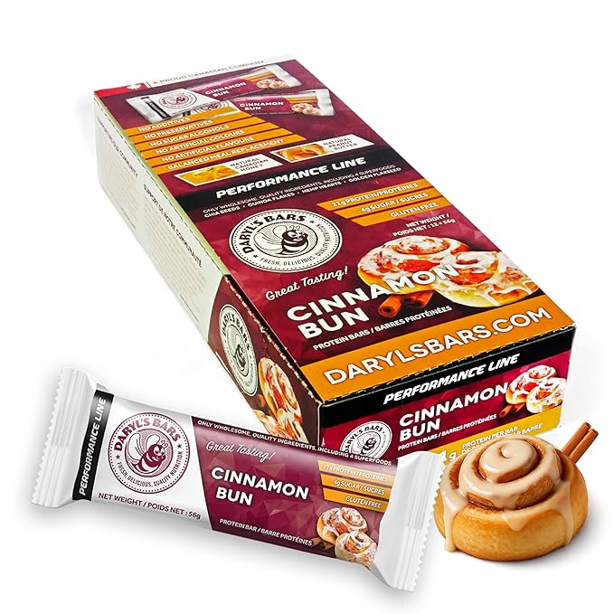 Daryl's Bars Cinnamon Bun On the Go Whey Protein Bars Gluten Free 21gr of Protein Snack Meal Replacement Pack of 1