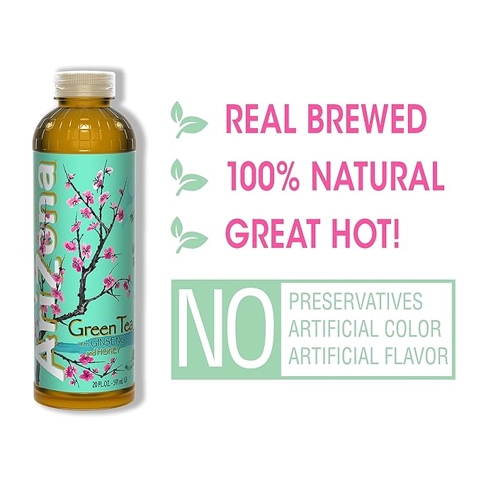 AriZona Green Tea with Ginseng and Honey 20 Fl Oz (Pack of 24)