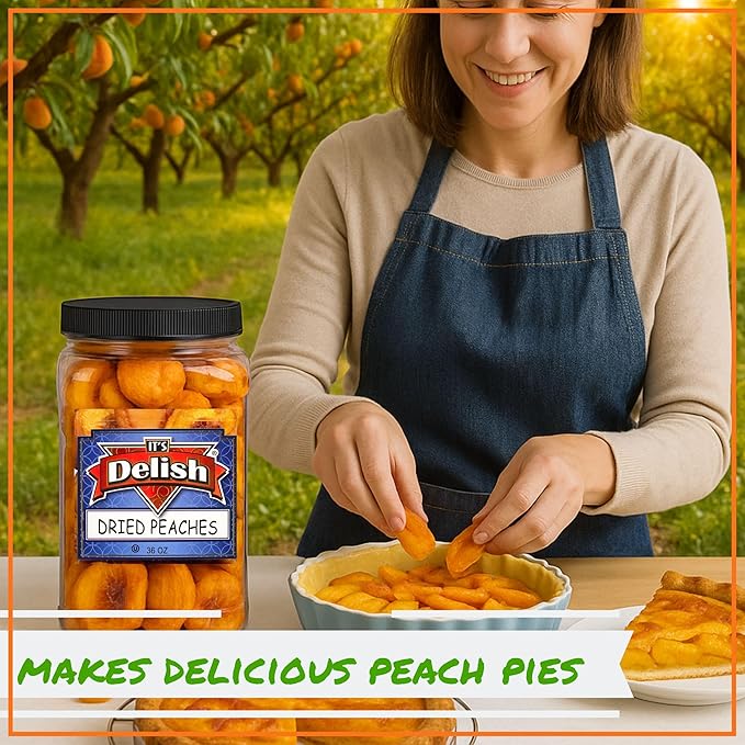 Dried Peaches by It's Delish 36 OZ Jumbo Reusable Container | Naturally Sweet Peach Slices No Sugar Added Bulk Dried Fruit Healthy Snacks Fresh and Dry Sliced Peaches Snack | Vegan Kosher